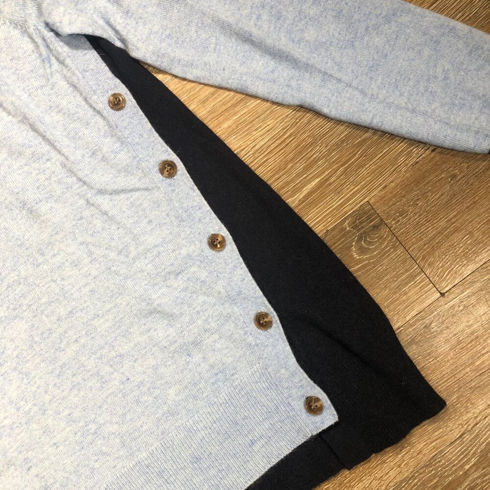J Crew Sweater Womens Small Blue Wool Rabbit Button Side Elbow Patch Long Sleeve - Picture 5 of 7